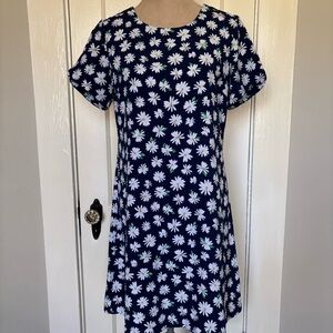 Old Navy Daisy Print Dress Navy Blue Floral Short Sleeve Easter Dress Size Small